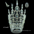 chinese hair accessories silver plated full crystal tall pageant tiara crown